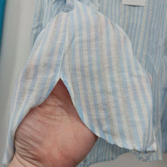 NWT & Bag Emily McCarthy Lolli Top Blouse $180 MSRP Blue Metallic Stripe Size S - Picture 10 of 13